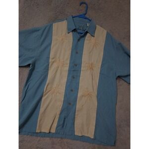 Bamboo Cay Shirt Mens Large Embroidered Hawaiian Green Camp Modal Blend Blue L